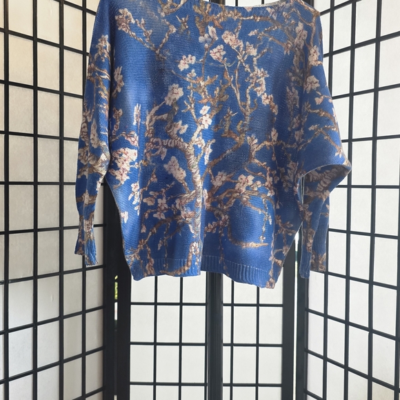 Chic Blue Floral Cherry Blossom Women's Blouse - Picture 2 of 4